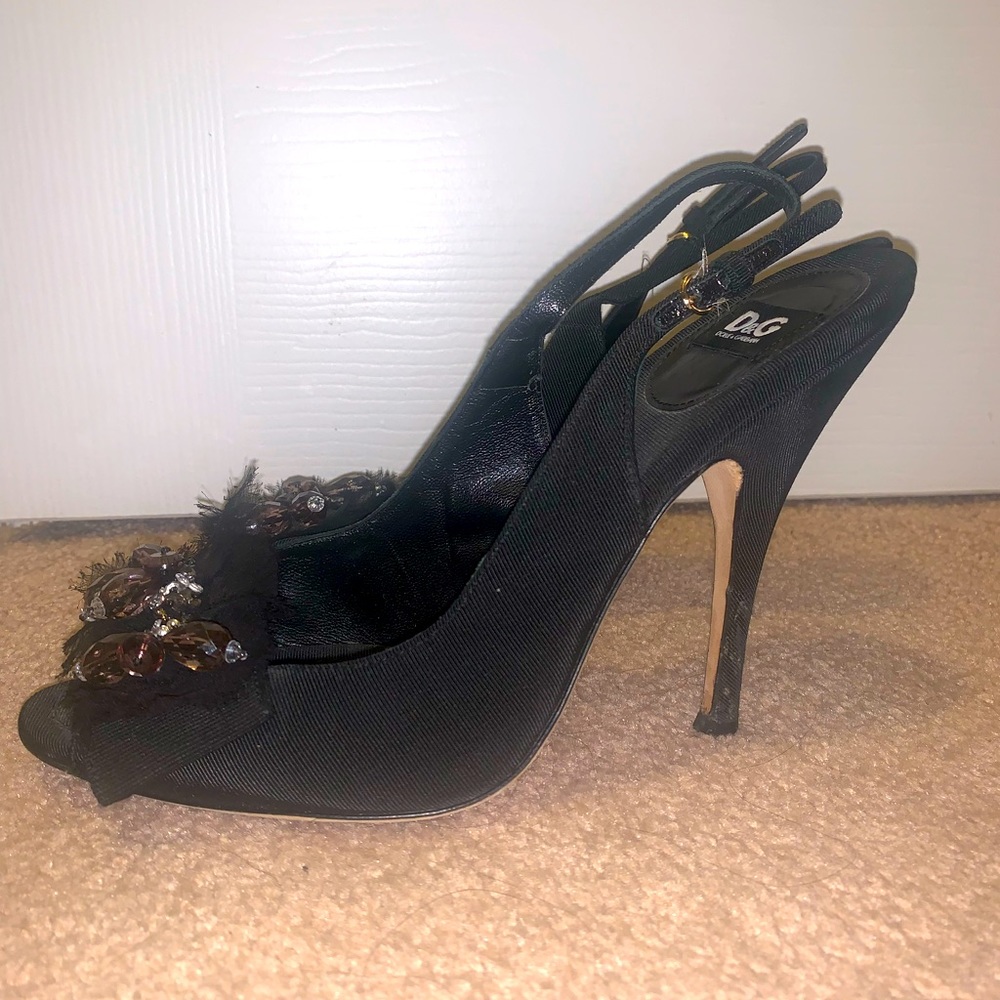 Dolce and Gabbana sling back open toe stilettos